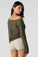 Sheer Knit Off Shoulder Long Sleeve Top