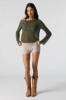 Sheer Knit Off Shoulder Long Sleeve Top