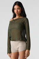 Sheer Knit Off Shoulder Long Sleeve Top