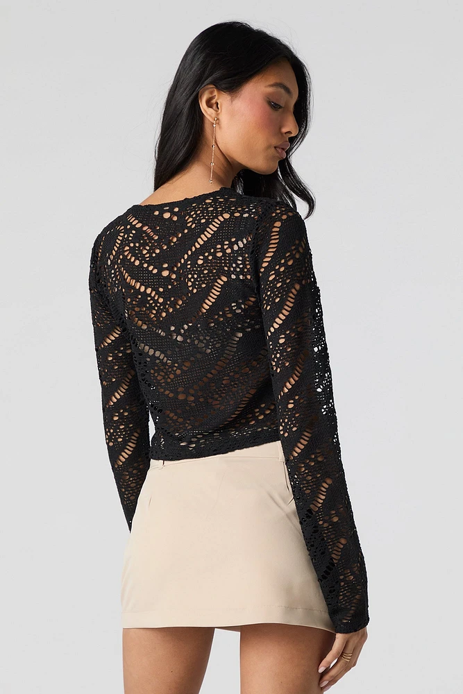 Crochet Open Knit Long Sleeve Top