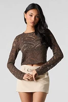 Haut en tricot ajouré crocheté à manches longues