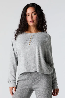 Waffle Knit Long Sleeve Henley Top