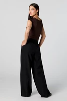 Elastic Waist Wide Leg Dress Pant