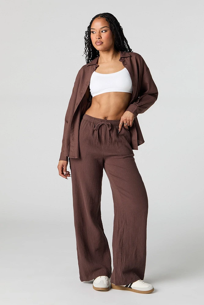 Pantalon froissé à taille coulissante