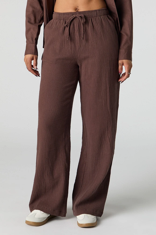 Pantalon froissé à taille coulissante