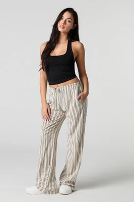 Pantalon rayé à jambe large et taille coulissante