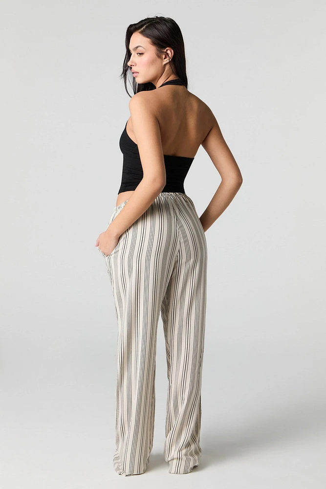 Pantalon rayé à jambe large et taille coulissante