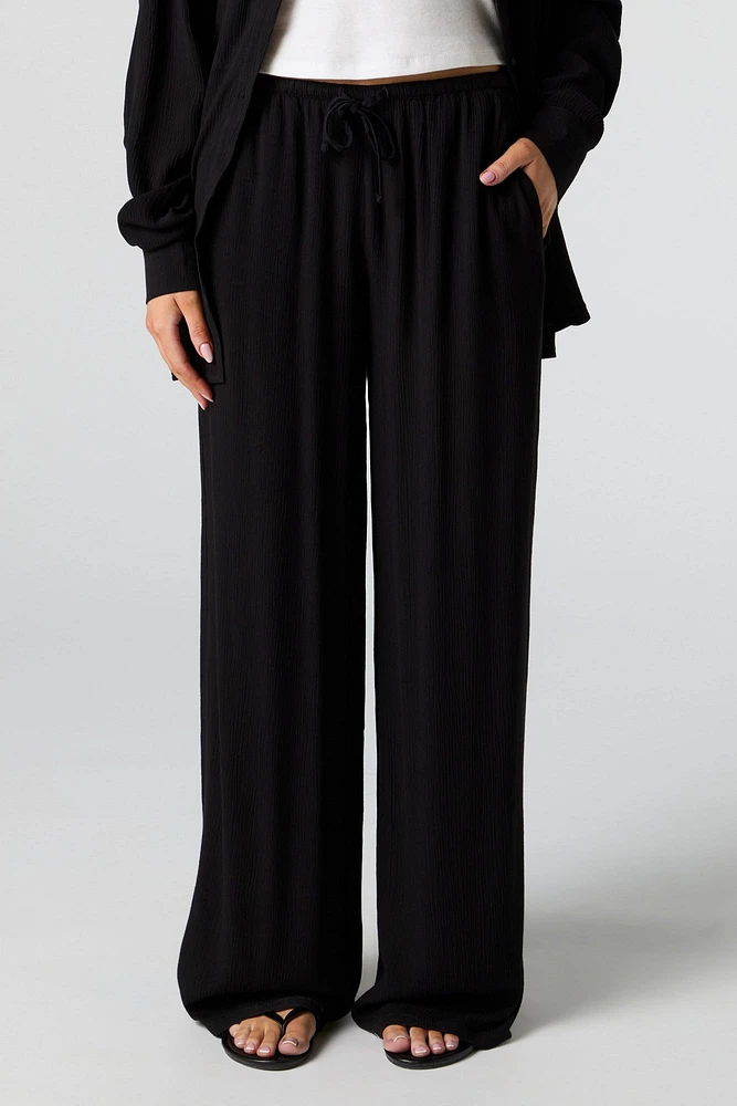 Crinkle Drawstring Wide Leg Pant