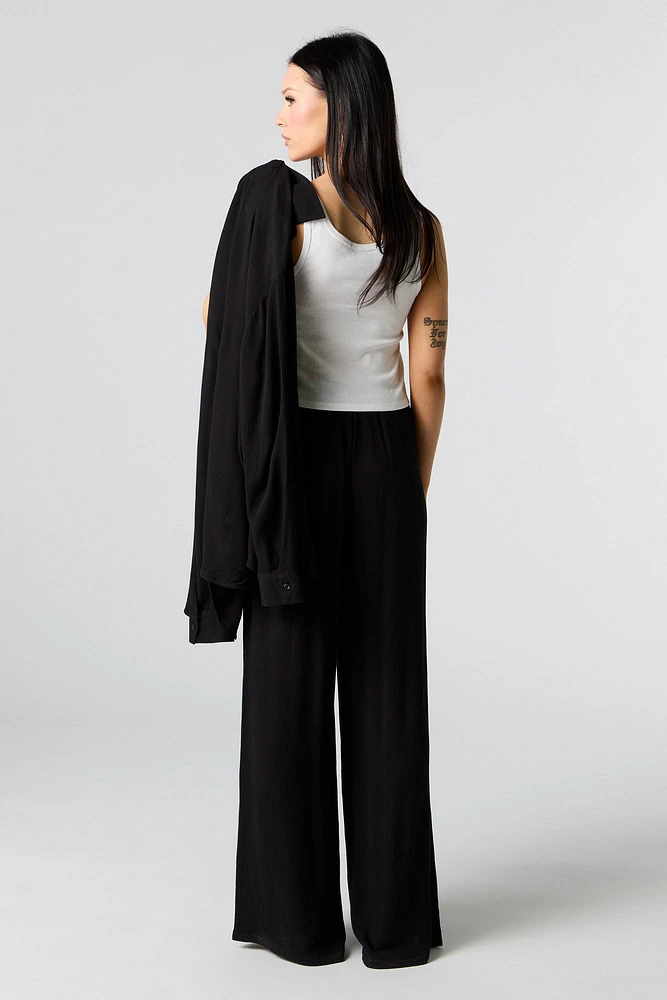 Crinkle Drawstring Wide Leg Pant