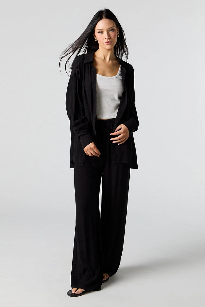 Crinkle Drawstring Wide Leg Pant