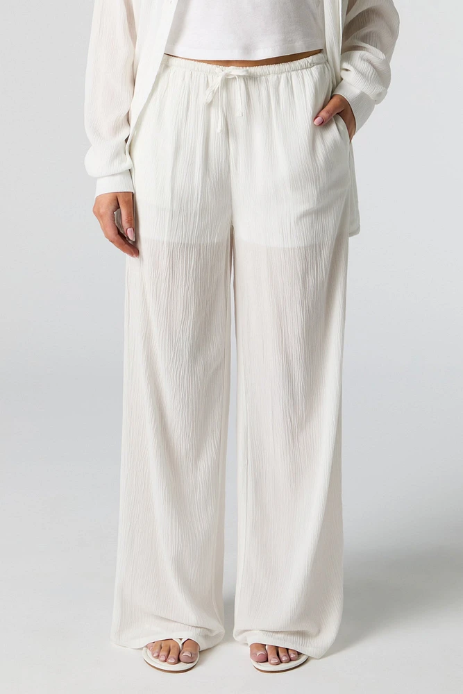 Pantalon à jambe large froissé avec taille coulissante