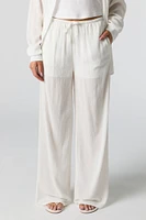Pantalon à jambe large froissé avec taille coulissante