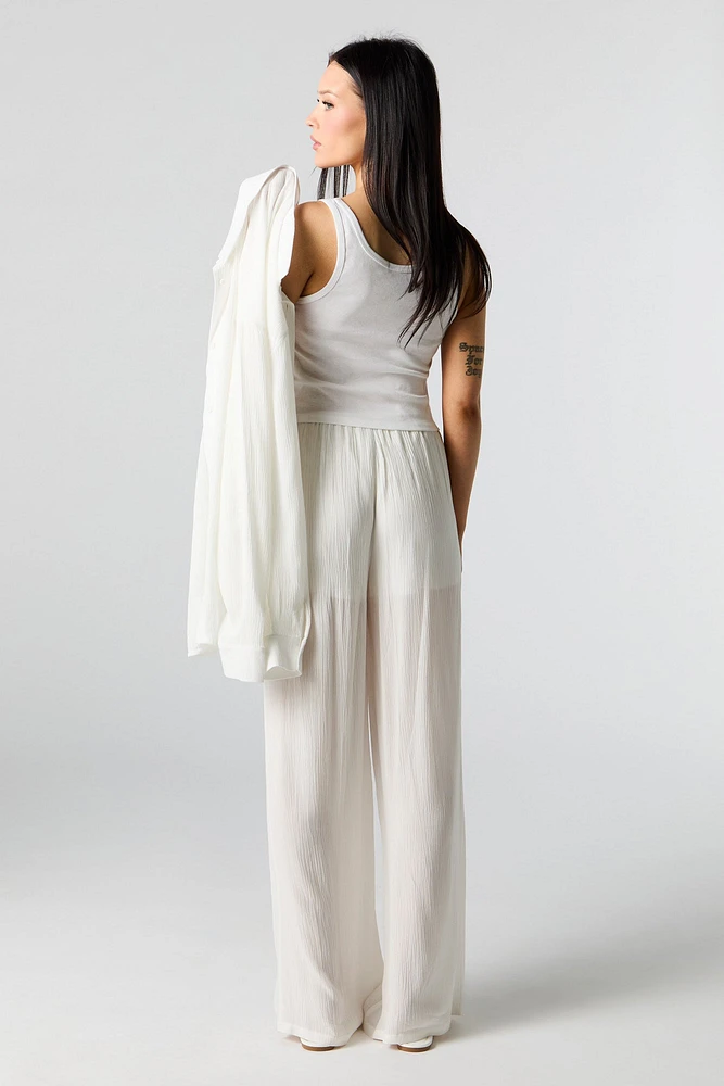 Pantalon à jambe large froissé avec taille coulissante