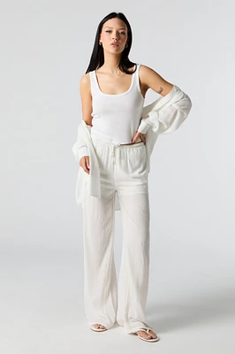 Pantalon à jambe large froissé avec taille coulissante