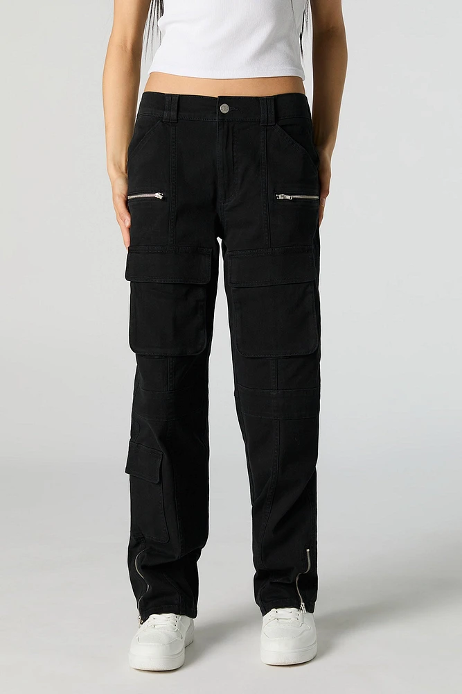 Zipper Hem Straight Leg Cargo Pant