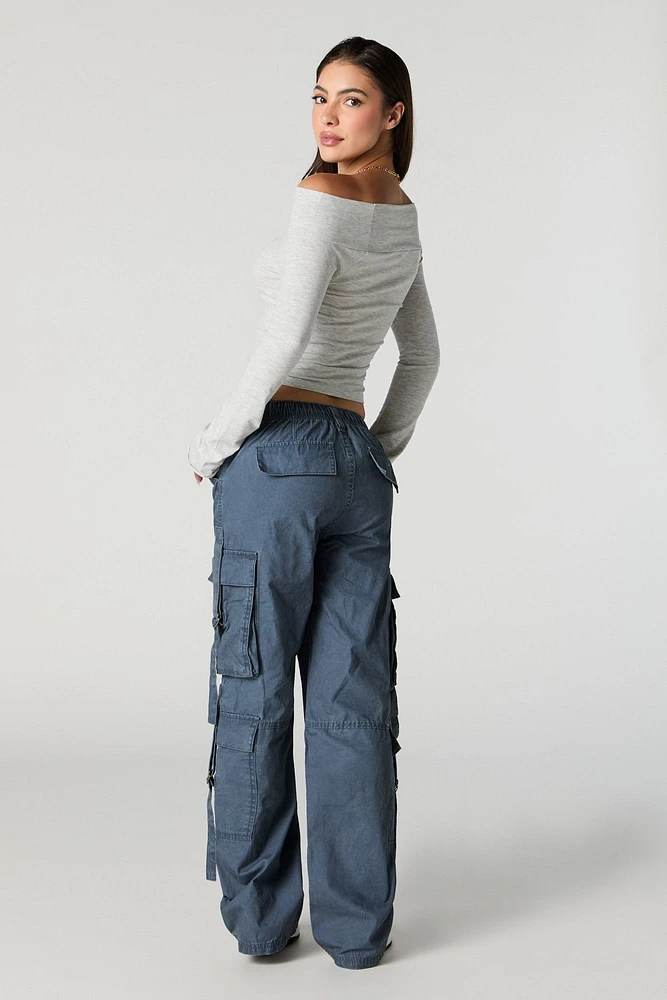 Pantalon cargo dÃ©lavÃ© avec poches multiples et anneau en D