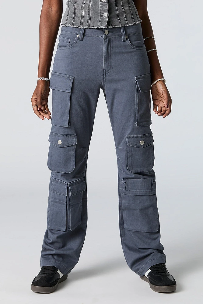 Pantalon cargo Ã  jambe droite avec poches multiples