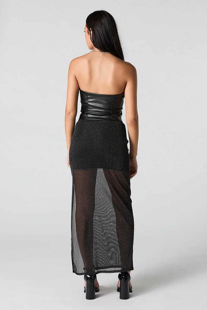 Sparkle Mesh Slit Maxi Skirt