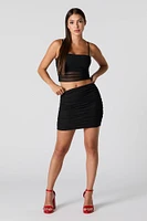 Sparkle Mesh Ruched Mini Skirt