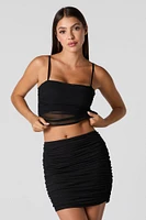 Sparkle Mesh Ruched Mini Skirt