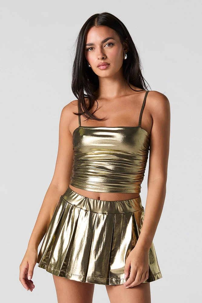 Metallic Pleated Mini Skort