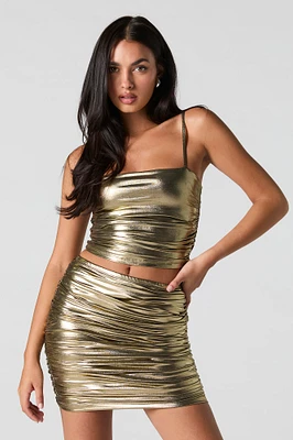 Metallic Ruched Mini Skirt