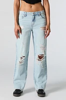 Light Wash Distressed Slouchy Straight Leg Jean