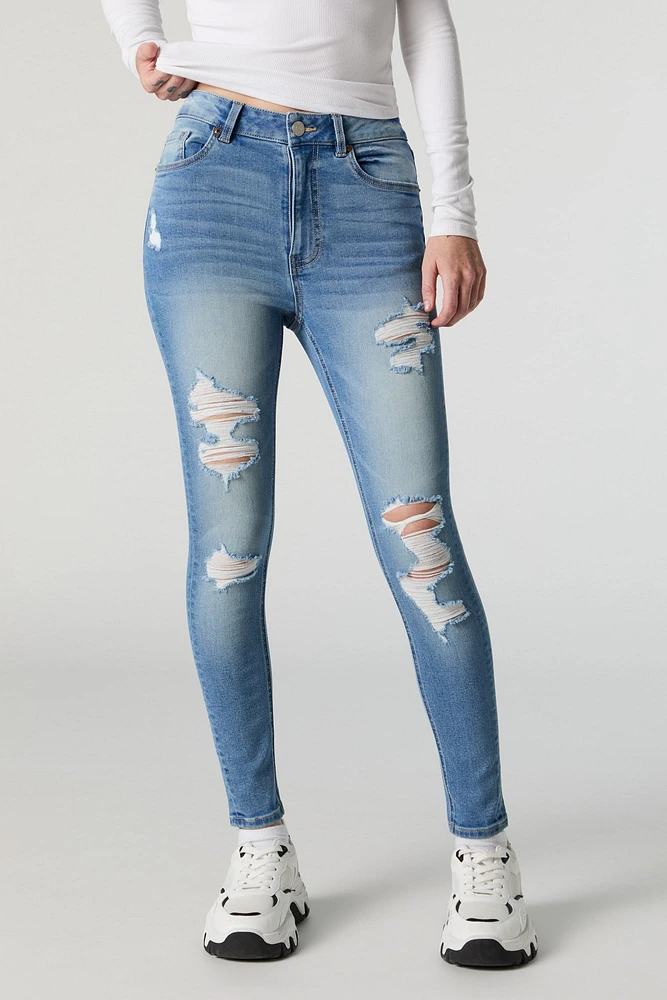 Miami Medium Wash High Rise Distressed Skinny Jean