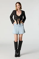 Pleated Denim Mini Skirt