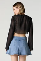 Pleated Denim Mini Skirt