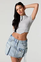 Denim Triple Pocket Cargo Mini Skirt