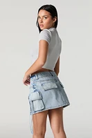 Denim Triple Pocket Cargo Mini Skirt