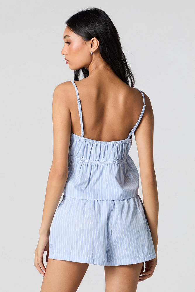 Ensemble-pyjama deux pièces short et camisole-nuisette rayée