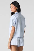 Striped Button-Up Top & Short 2 Piece Pajama Set