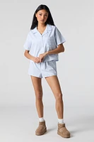 Striped Button-Up Top & Short 2 Piece Pajama Set