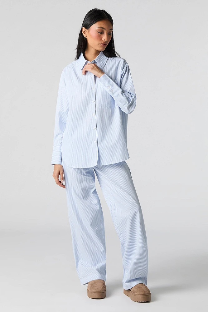 Haut de pyjama boutonné rayé à manches longues