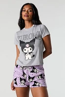 Kuromi T-Shirt and Plush Short 2 Piece Pajama Set