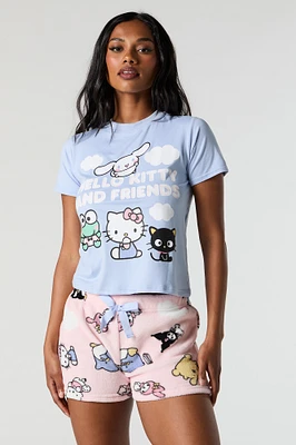 Hello Kitty n Friends T-Shirt and Plush Short 2 Piece Pajama Set