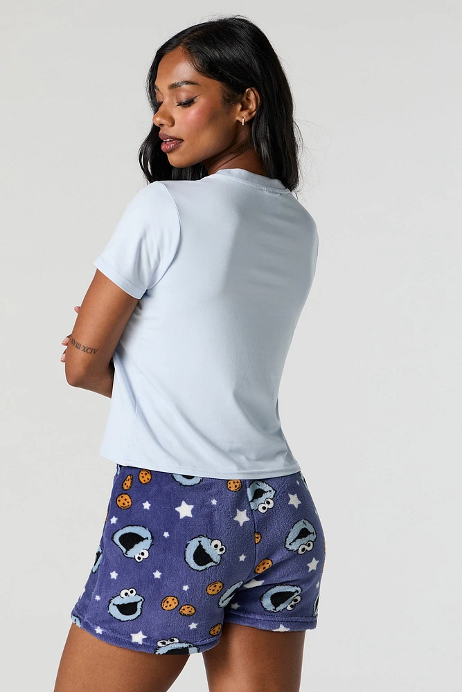 Cookie Monster T-Shirt and Plush Short 2 Piece Pajama Set