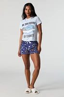 Cookie Monster T-Shirt and Plush Short 2 Piece Pajama Set