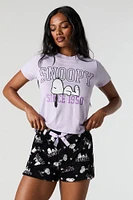 Ensemble-pyjama 2 pièces avec t-shirt à imprimé Snoopy et short pelucheux