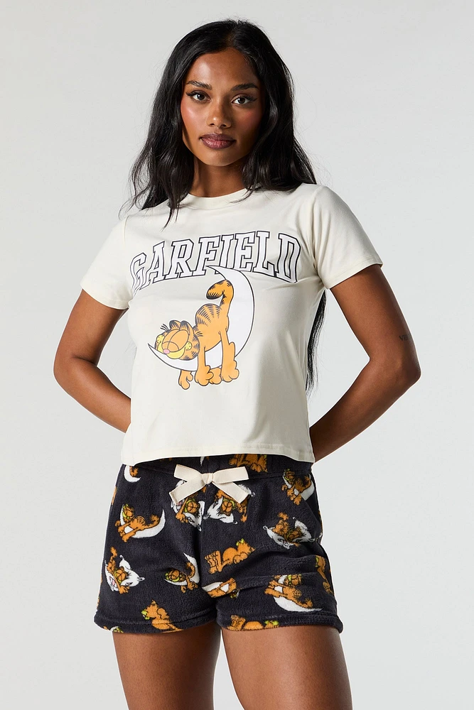 Ensemble-pyjama 2 piÃ¨ces avec t-shirt Ã  imprimÃ© Garfield et short pelucheux