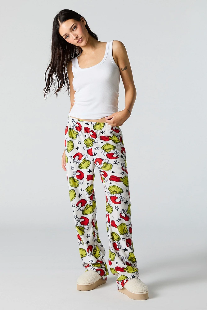 Pantalon de pyjama pelucheux Noël à imprimé Grinch