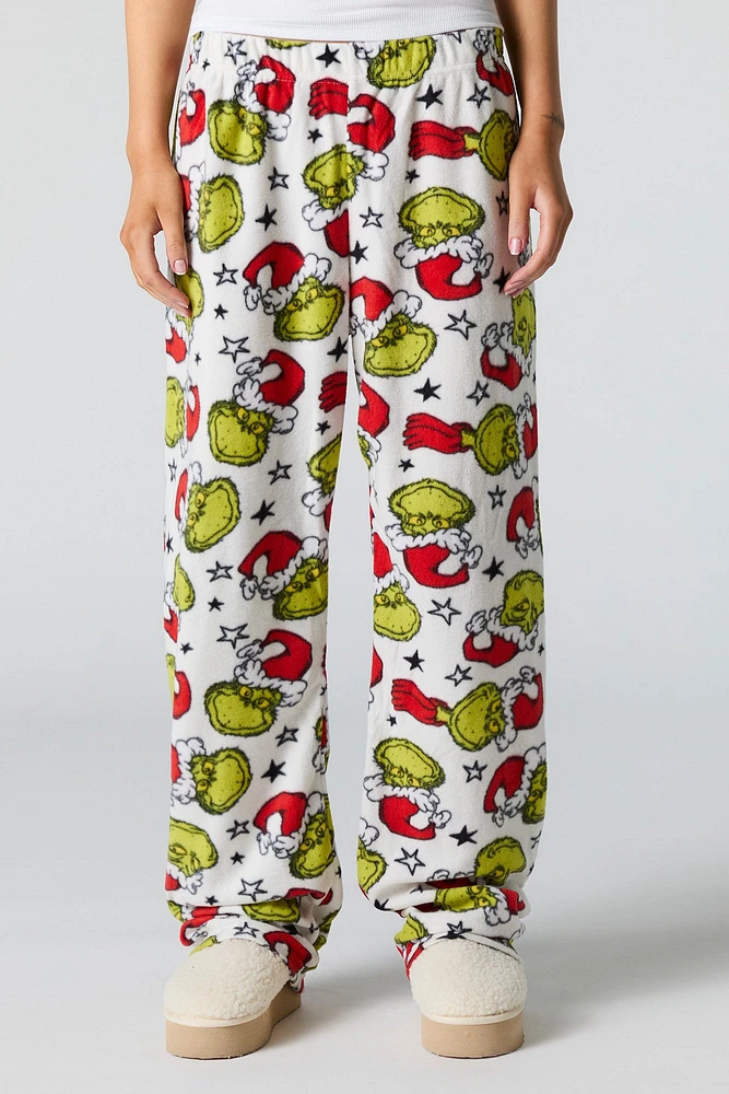 Pantalon de pyjama pelucheux Noël à imprimé Grinch