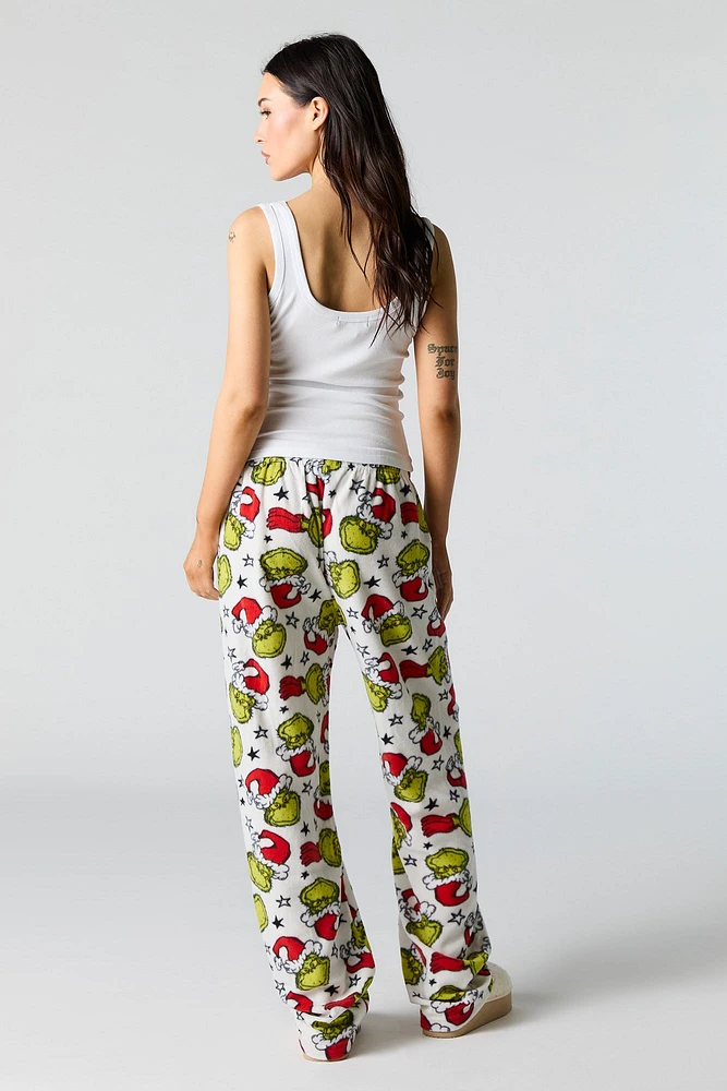 Pantalon de pyjama pelucheux Noël à imprimé Grinch