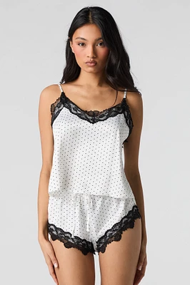 Ensemble pyjama avec débardeur et short en satin liséré de dentelle
