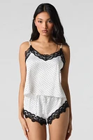 Ensemble pyjama avec débardeur et short en satin liséré de dentelle