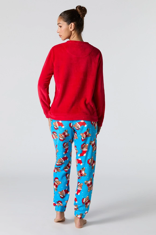 Ensemble pyjama avec haut à manches longues en peluche et pantalon Noël