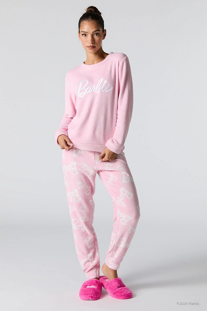 Ensemble pyjama cadeau avec haut à manches longues en peluche imprimé Barbie™ et pantalon