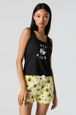 Graphic Tank and Plush Short 2 Piece Pajama Set